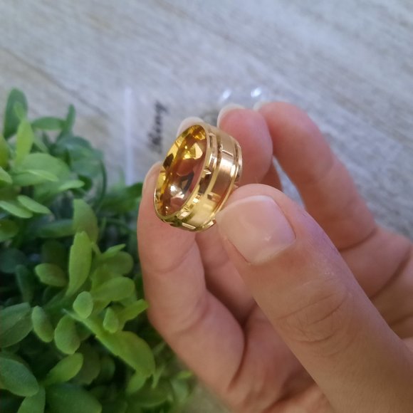 Men's -Plated, Stainless Steel Wide Band Wedding Ring - Double Grooved, Size 7 - Picture 15 of 15